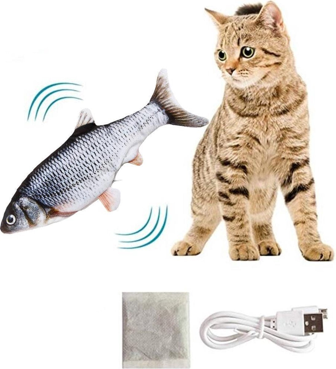 ElegaPet Elektronisch kattenspeeltje Grijs -  Kattenspeeltje - Elektrisch Kattenspeeltje - Speelvis katten - 30 cm - Bewegend speeltje - Kitten - Automatisch kattenspeeltje - Kat - Poes - Bewegende vis - Kattenspeelgoed - electrisch kattenspeeltj