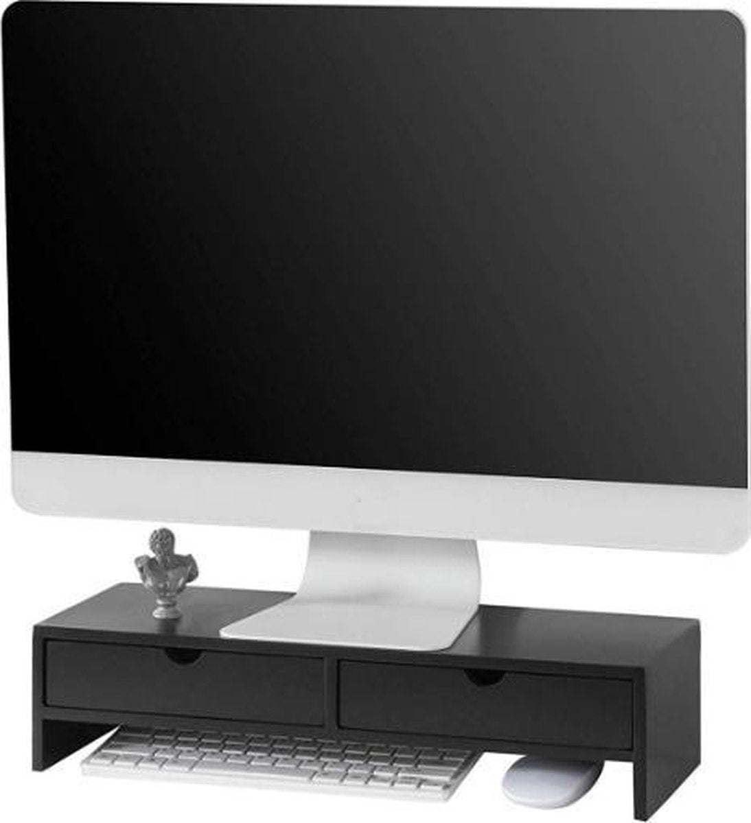Simpletrade Monitor standaard - Monitor verhoger - Ergonomisch - 2 lades - Zwart - 47x11x18 cm