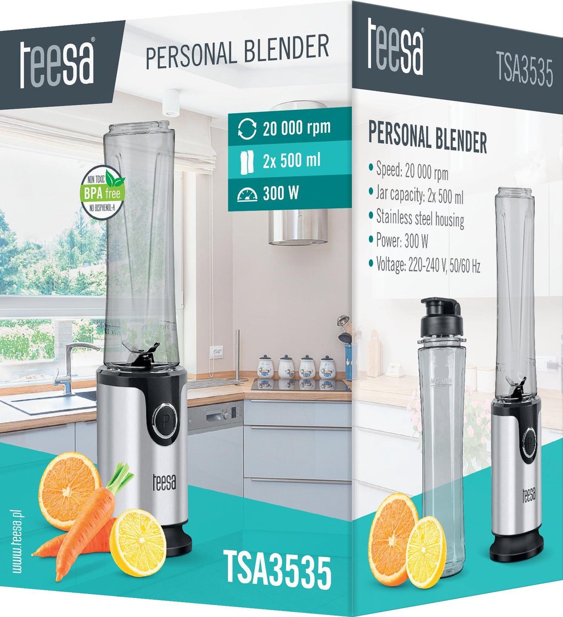 Teesa TSA3535 - Blender to go met 2 bekers