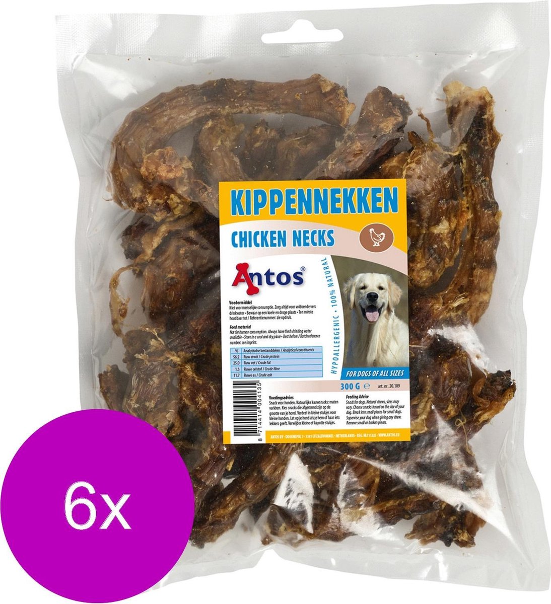 Antos Kippennekken - Hondensnacks - 6 x Kip 300 g