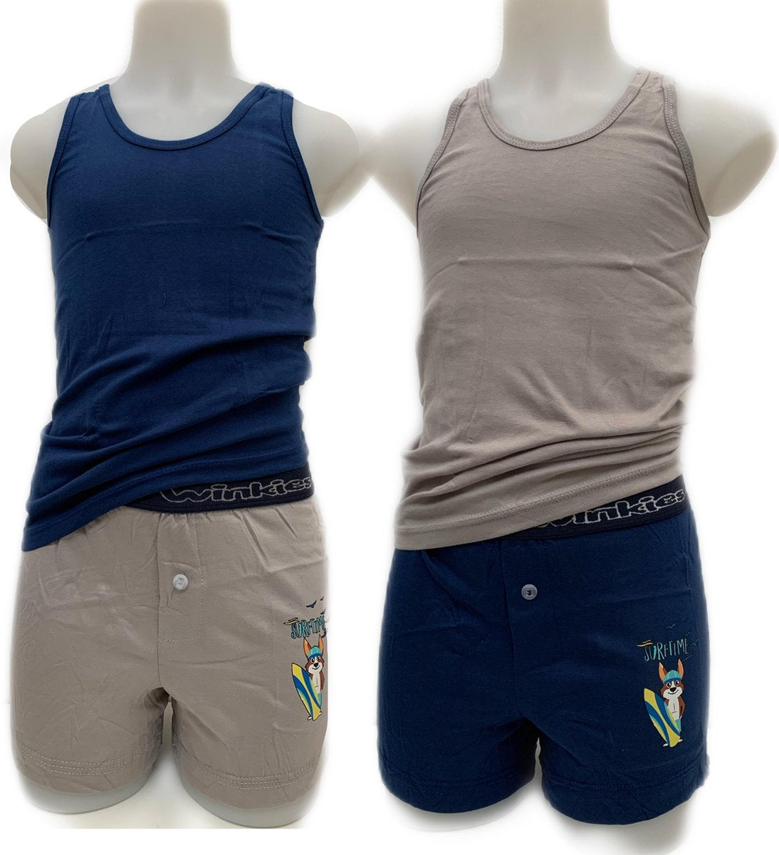 Embrator 2 x Jongens Ondergoedsetjes met loose fit boxershort donkerblauw/grijs 128/134