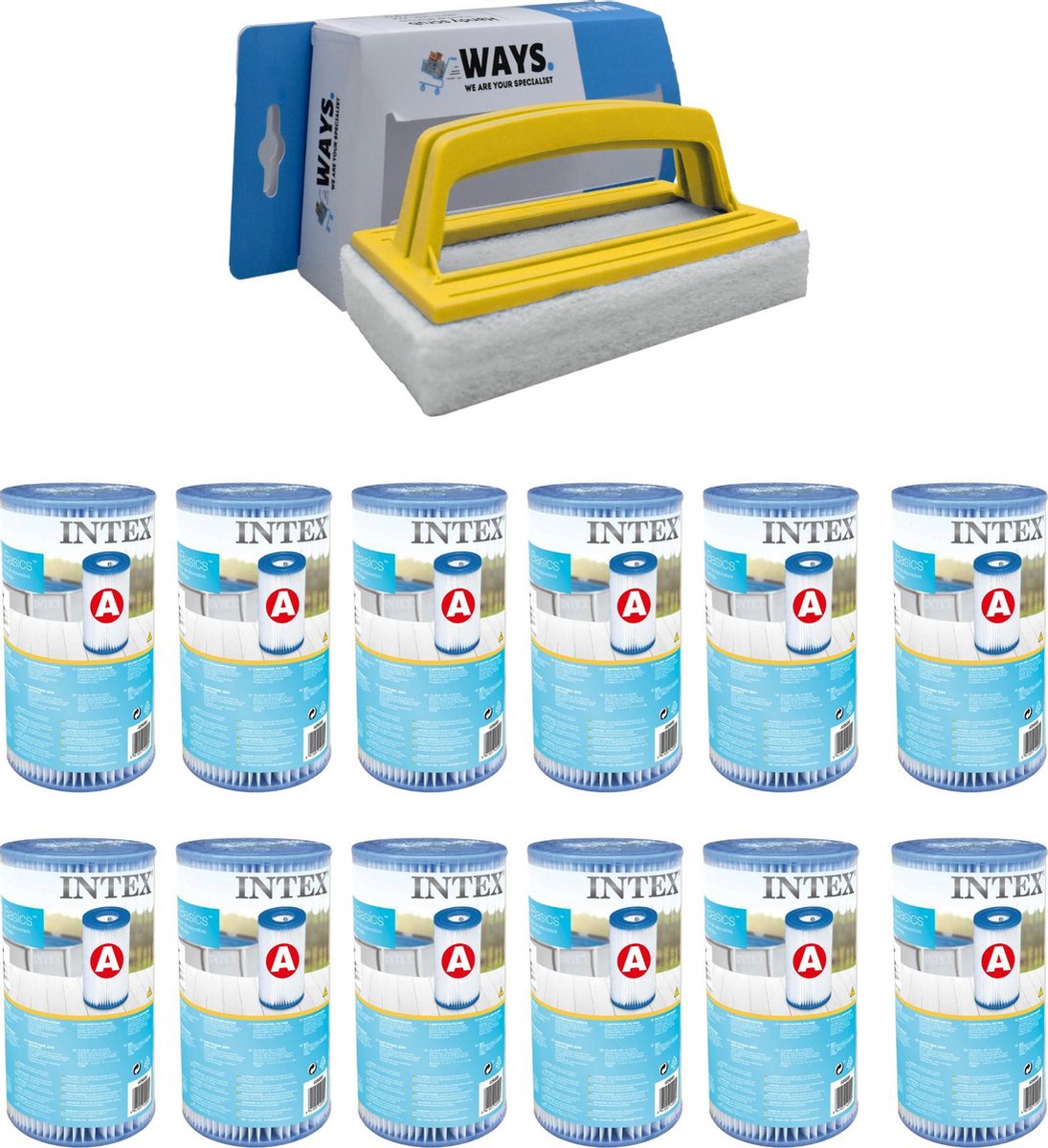 Intex - A filters - 12 stuks - Geschikt voor filterpomp 28604GS/28638GS/28636GS & WAYS scrubborstel