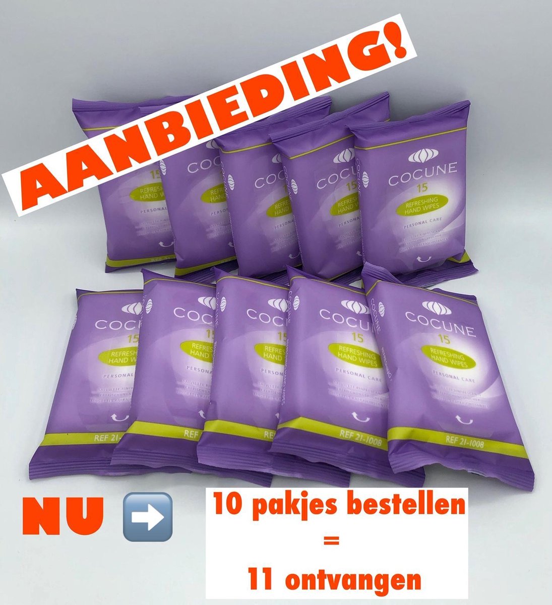 165 VOCHTIGE HYGIËNISCHE HANDENDOEKJES- AANBIEDING! (10 + 1 pakjes van 15 st= 165 doekjes!) Reinigend