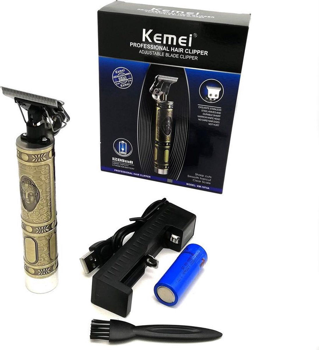 Kemei KM 1974A Tondeuse- Luxe Tondeuse - Professionele Trimmer - Boeddha - Scheerapparaat - Baardtrimmer - Precisietrimmer - Haartrimmer - Buddha - Draadloos - Inclusief 3 Opzetkammen