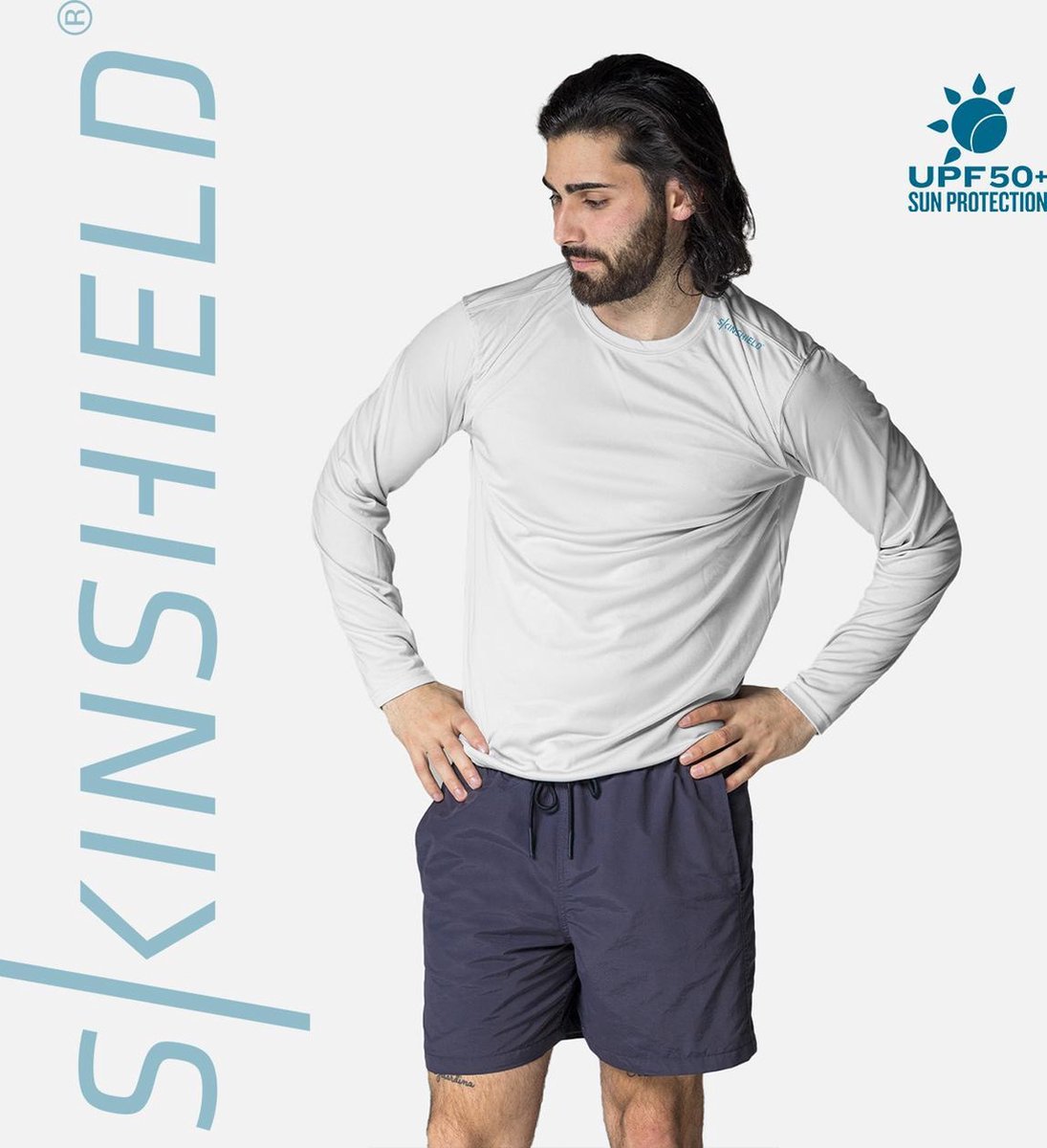 Skinshield - UPF 50+ UV-zonbeschermend heren performance T-shirt - lange mouwen - Pearl Grey - Grijs -  XL