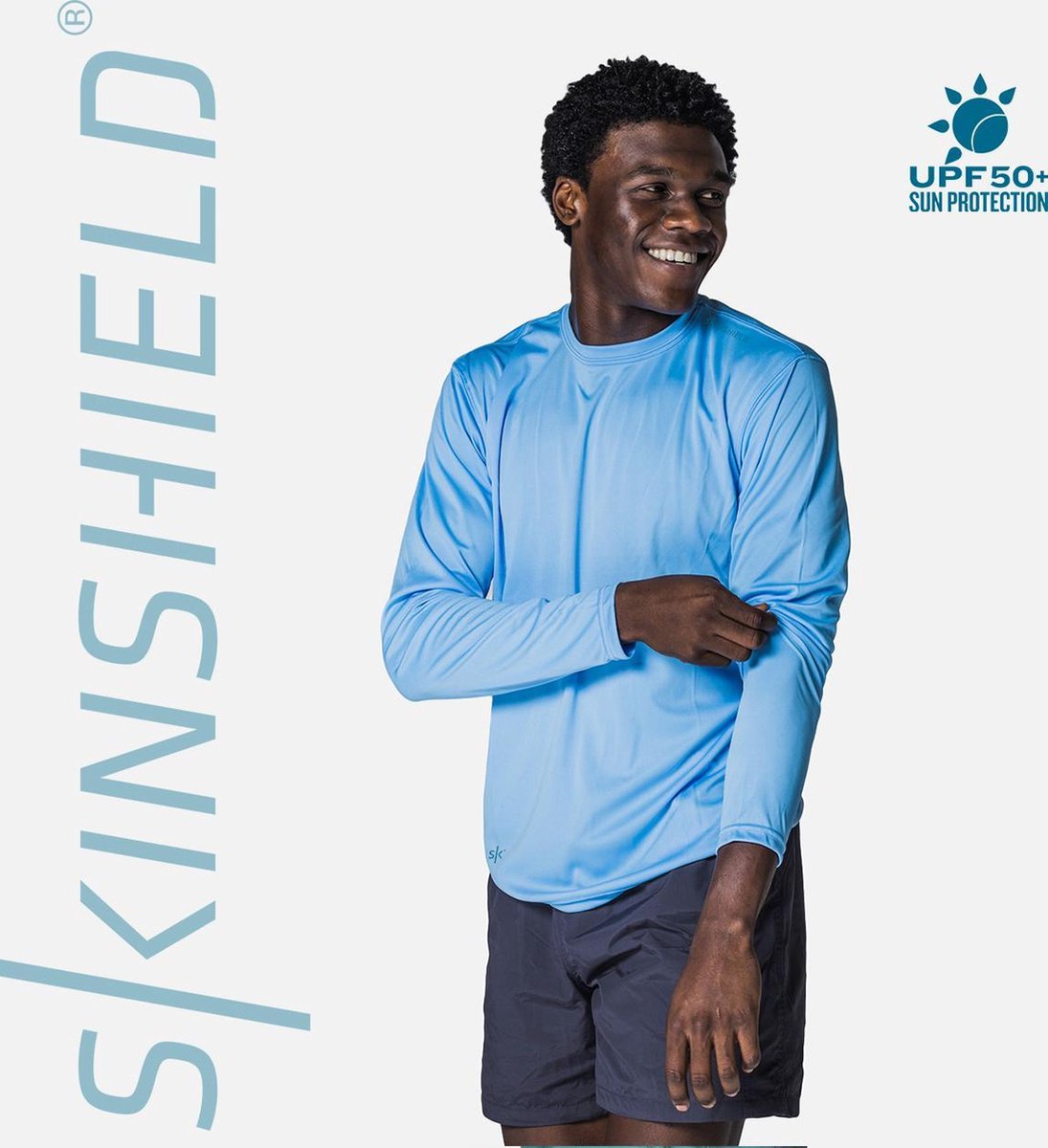 Skinshield - UPF 50+ UV-zonbeschermend heren performance T-shirt - lange mouwen - Columbia Blue - Blauw -XXL