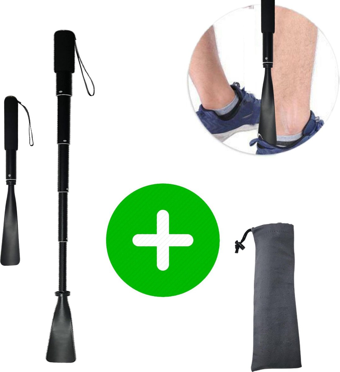 TammaT® - Schoenlepel - Premium kwaliteit - Orthopedische uitschuifbare schoenlepel - Schoentrekker - Extra lang - Aluminium - Verstelbaar tot 95 cm – RVS – Zacht Handvat - INCLUSIEF Opbergzakje