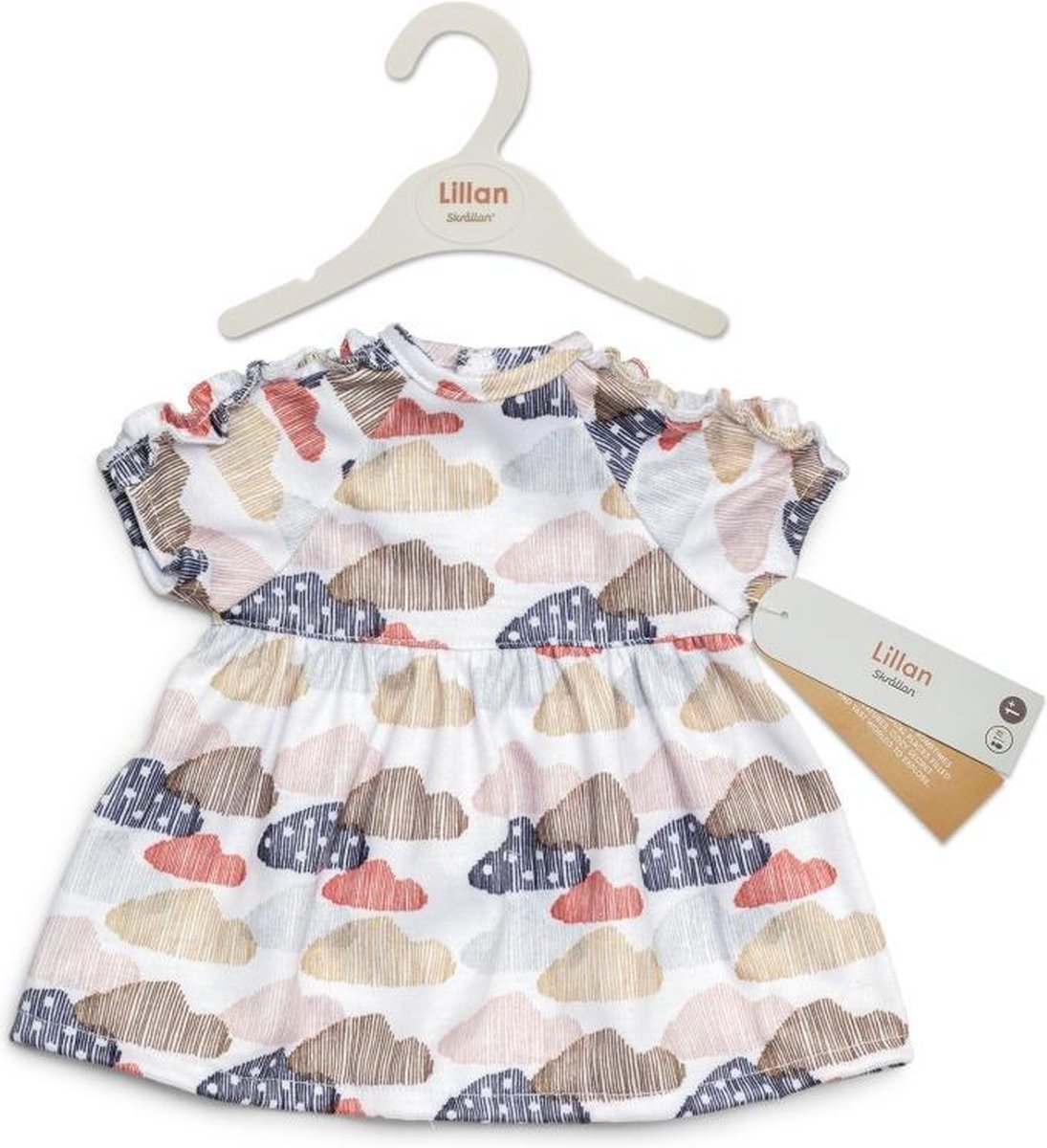 Poppenkleding jurk met wolkjes (past op gordi popjes Paola Reina)