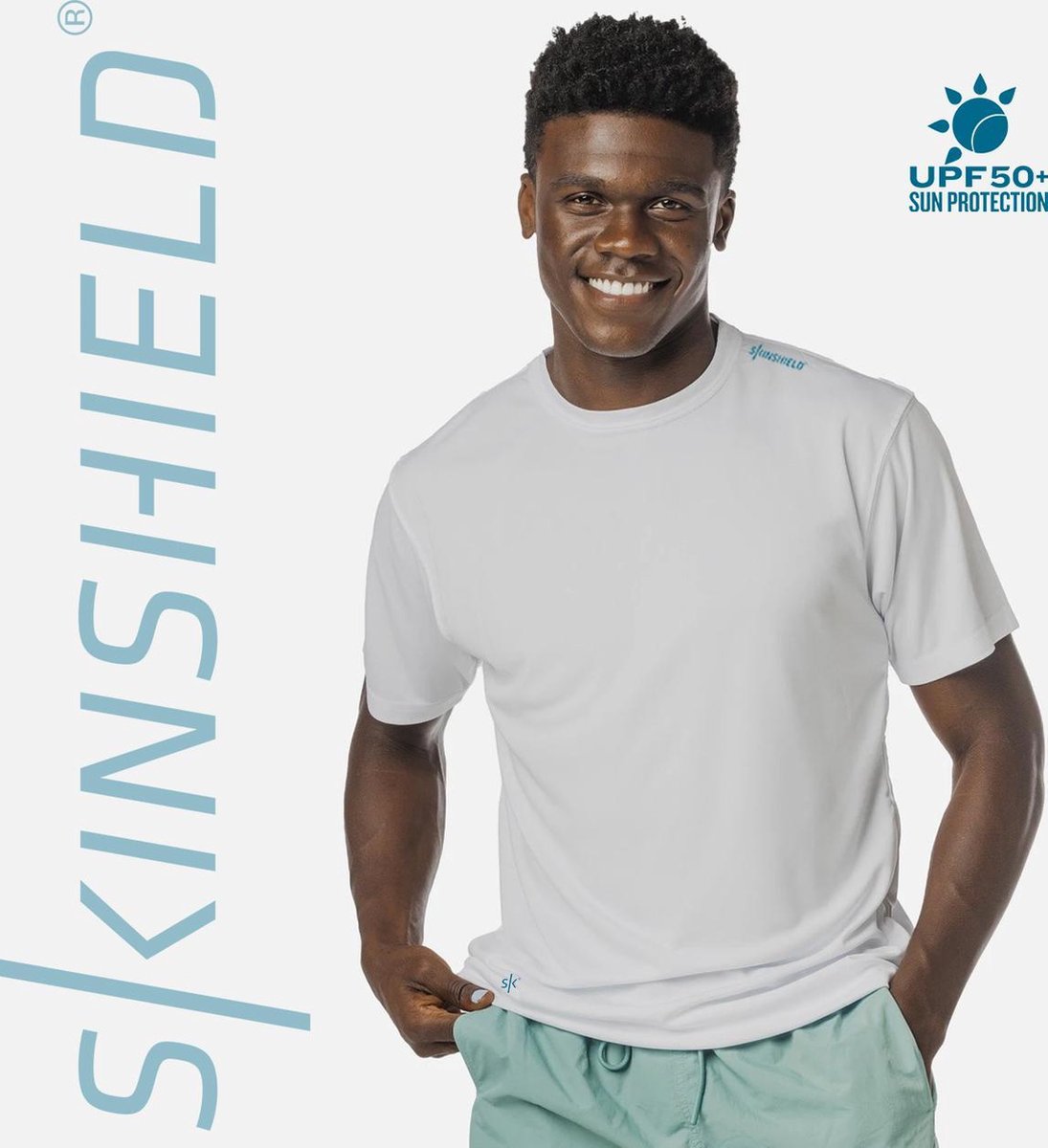 Skinshield - UPF 50+ UV-zonbeschermend mannen performance T-shirt - korte mouwen - White - Wit - L