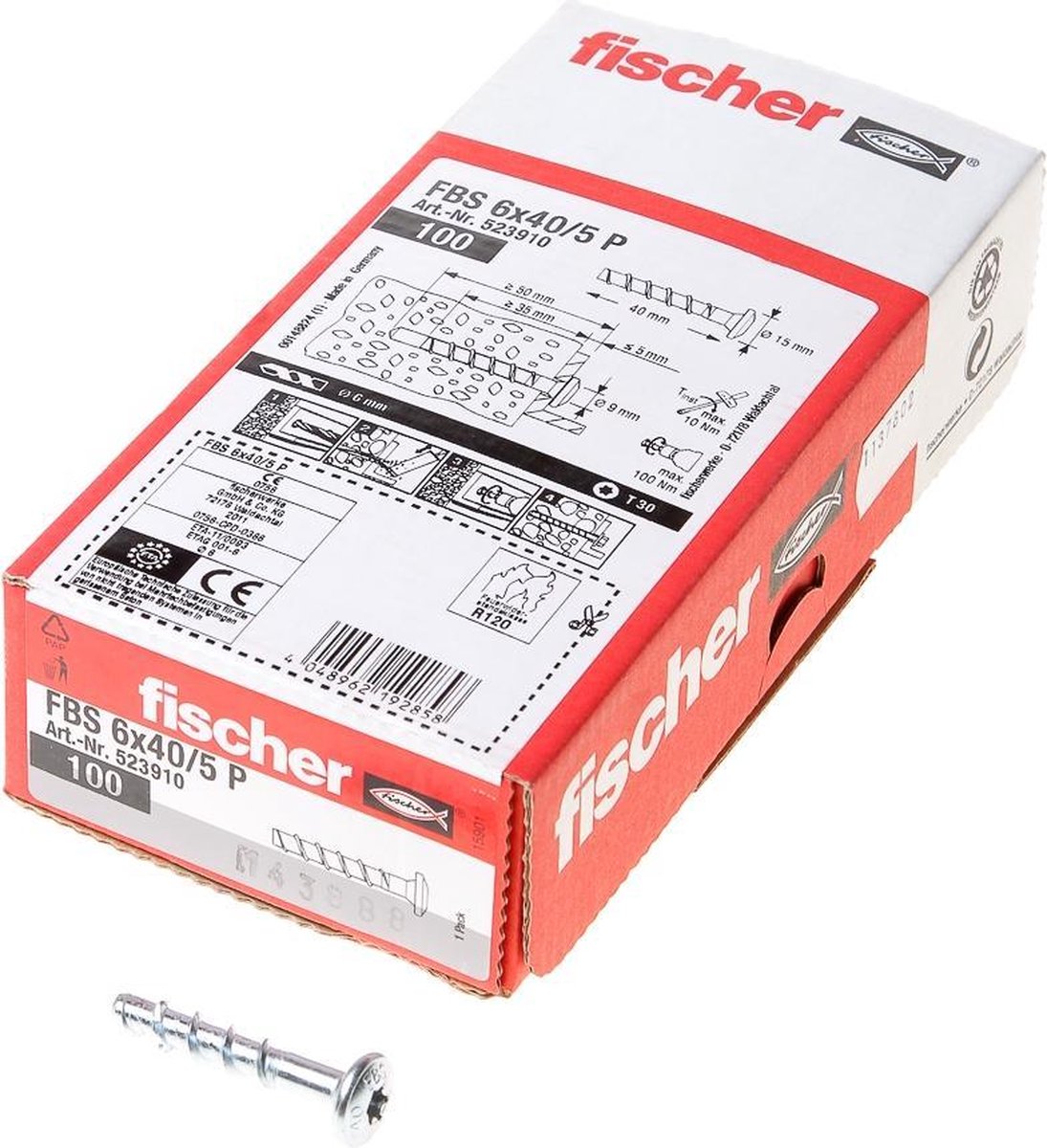 Fischer betonschroef cilinderkop T30 FSB 6 x 40mm