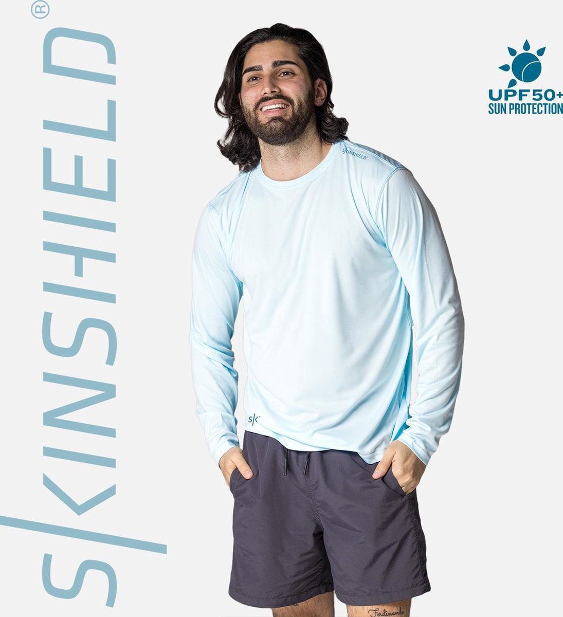 Skinshield - UPF 50+ UV-zonbeschermend heren performance T-shirt - lange mouwen - Arctic Blue - Lichtblauw -  L