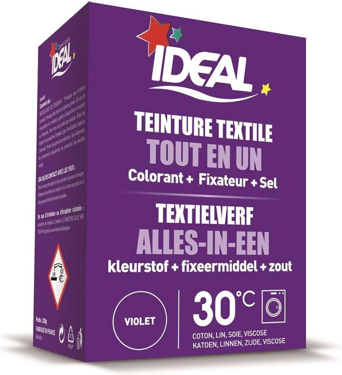 Ideal textielverf Paars - 230 gram - Wasmachine - Alles in 1 - 30ºC - Handwas - Tie Dye - Eenvoudig en milieuvriendelijk in gebruik