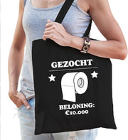 Gezocht wc papier beloning 10.000 katoenen cadeau tas zwart voor dames - kado tas / tasje / shopper