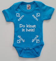 Romper met Friese tekst | maat 68 | Do kinst it heit | Turquoise blauw