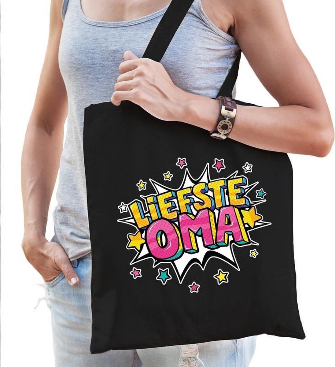 Liefste oma katoenen tas zwart voor dames - cadeau / verjaardag tassen - kado /  tasje / shopper