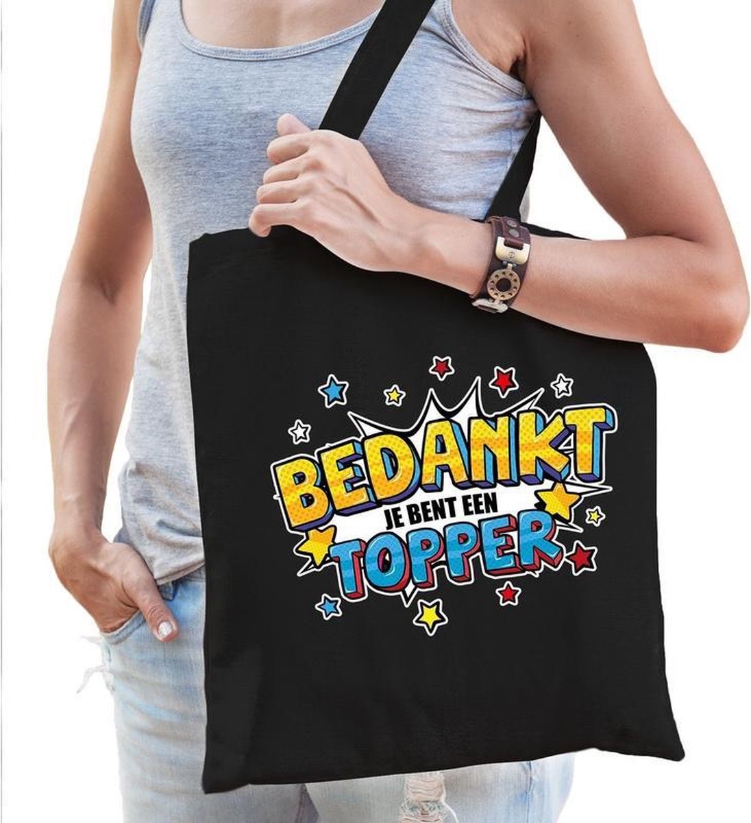 Bedankt topper katoenen tas zwart voor dames - cadeau / verjaardag tassen - kado /  tasje / shopper