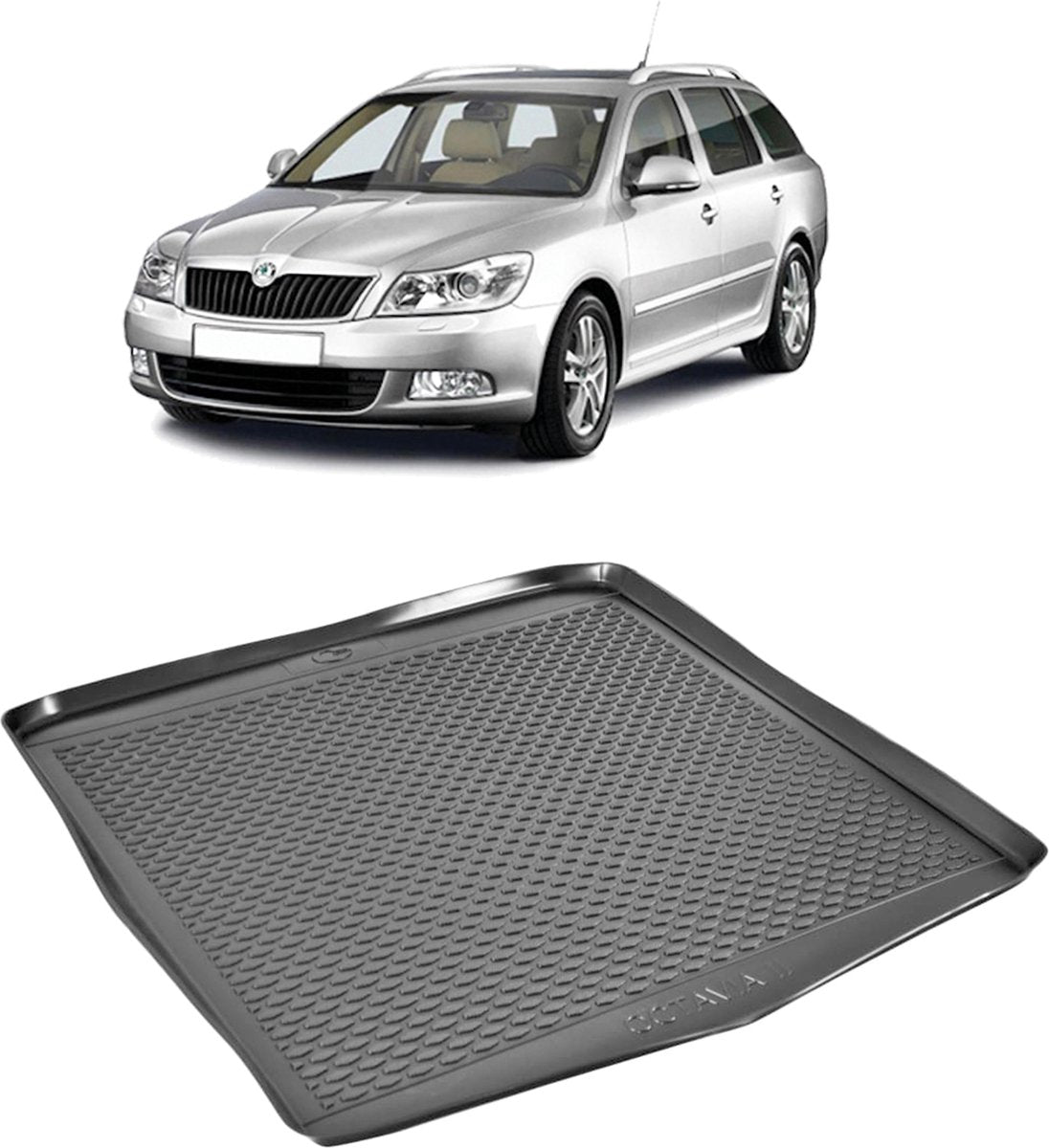 Kofferbakmat - kofferbakschaal op maat voor Skoda Octavia II - Combi - zwart - hoogwaardig kunststof - waterbestendig - gemakkelijk te reinigen en afspoelbaar