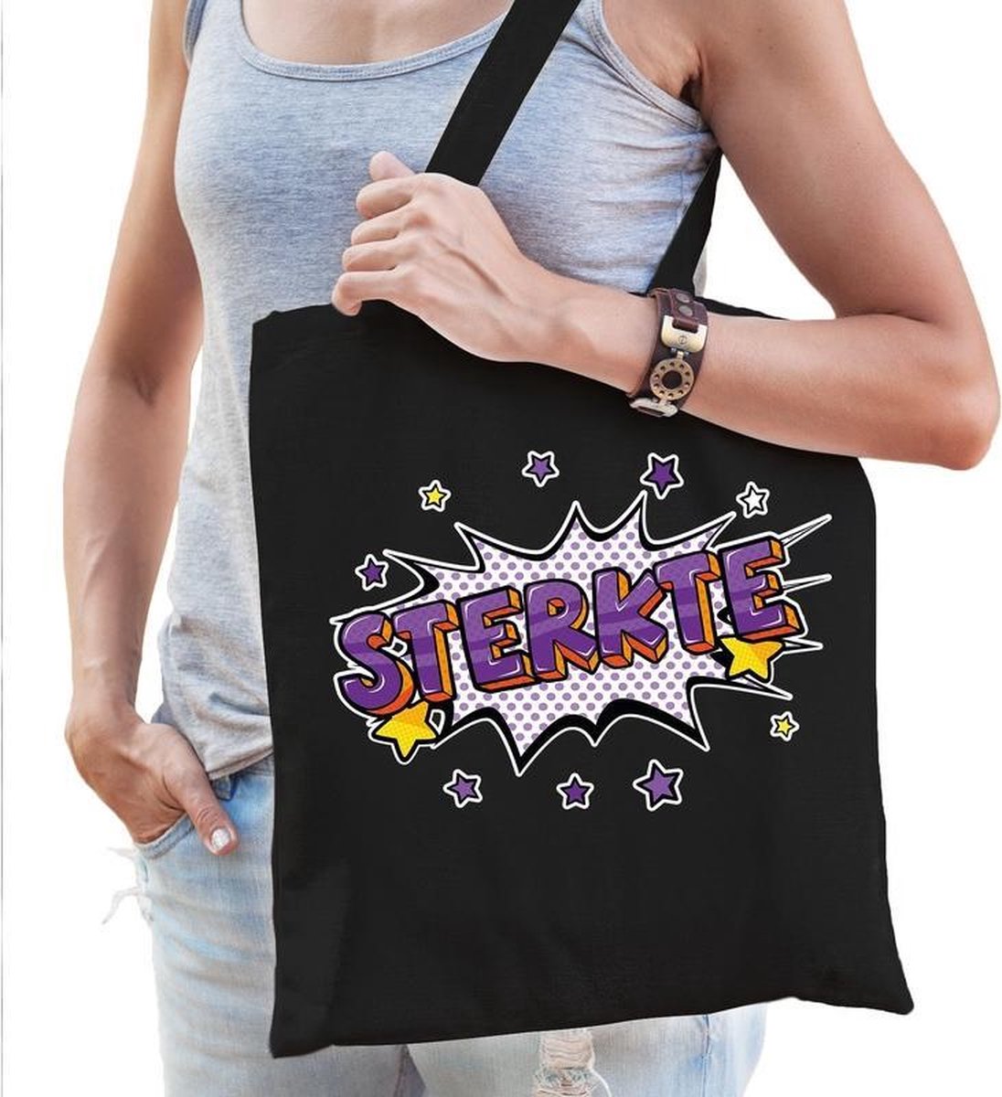 Sterkte katoenen beterschap cadeau tas zwart voor dames - kado /  tasje / shopper