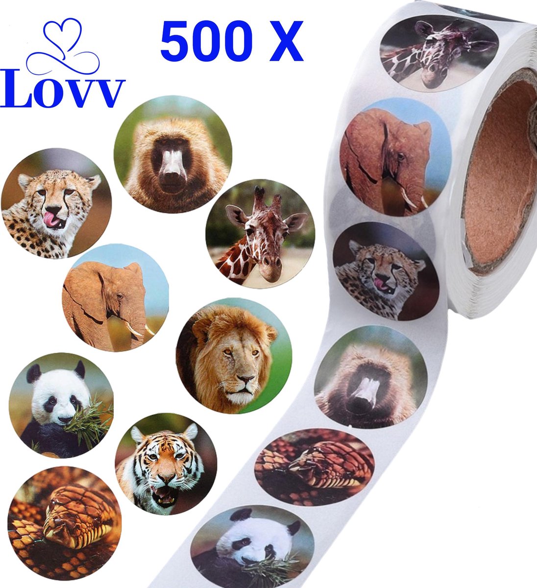 Stickers- Stickers Kinderen- Beloningsstickers-Stickers Dieren-ideaal voor het belonen op School of Thuis-500 Stickers op rol