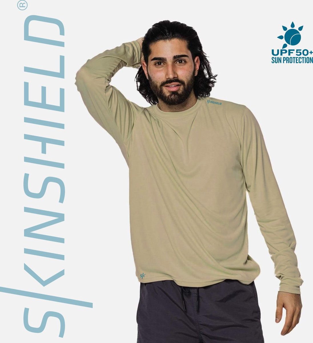 Skinshield - UPF 50+ UV-zonbeschermend heren performance T-shirt - lange mouwen - Tan - Bruin - S