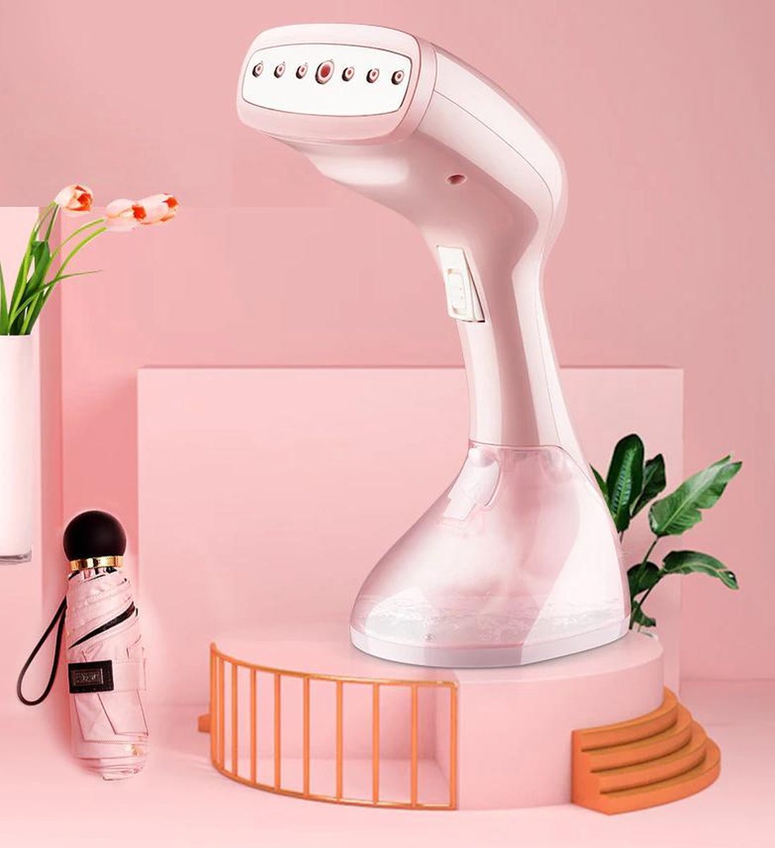 Luxury Buy® stoomstrijkijzer- kledingstomer & reiniger- smart technologie- 15 min-met opzetborstel- thuis en op reis-roze