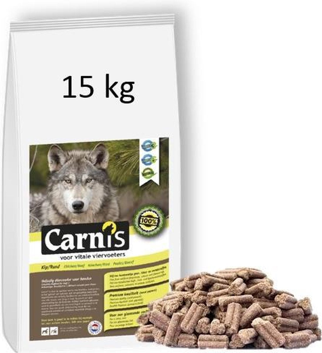 Carnis - Geperste hondenbrokken kip/rund 15kg - volledige voeding - voor de hond