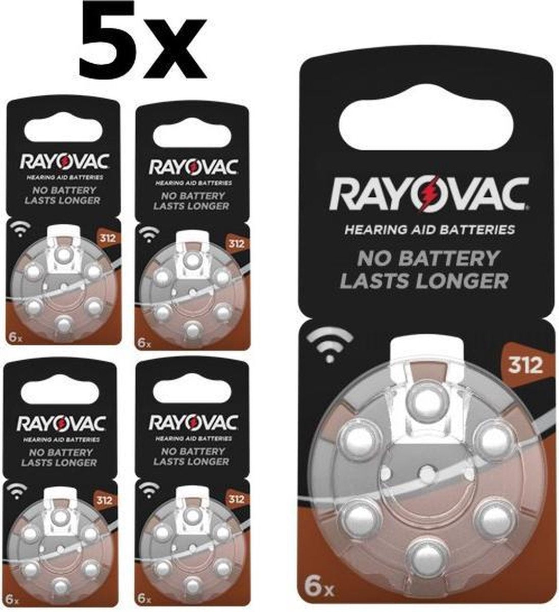 30 Stuks (5 Blister a 6st) Rayovac Acoustic HA312 / 312 / PR41 / ZL3 180mAh 1.4V gehoorapparaat batterij