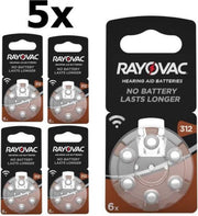 30 Stuks (5 Blister a 6st) Rayovac Acoustic HA312 / 312 / PR41 / ZL3 180mAh 1.4V gehoorapparaat batterij