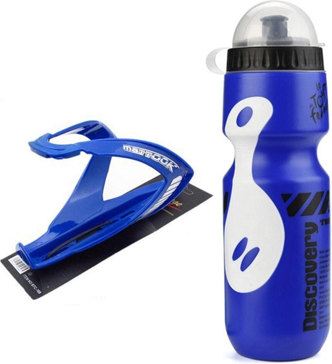 Bidon met Bidonhouder Set Fiets - Blauw-Wit - Lichtgewicht Bidon (750 mL) + Houder - Mountainbike Fleshouder Antislip - Racefiets
