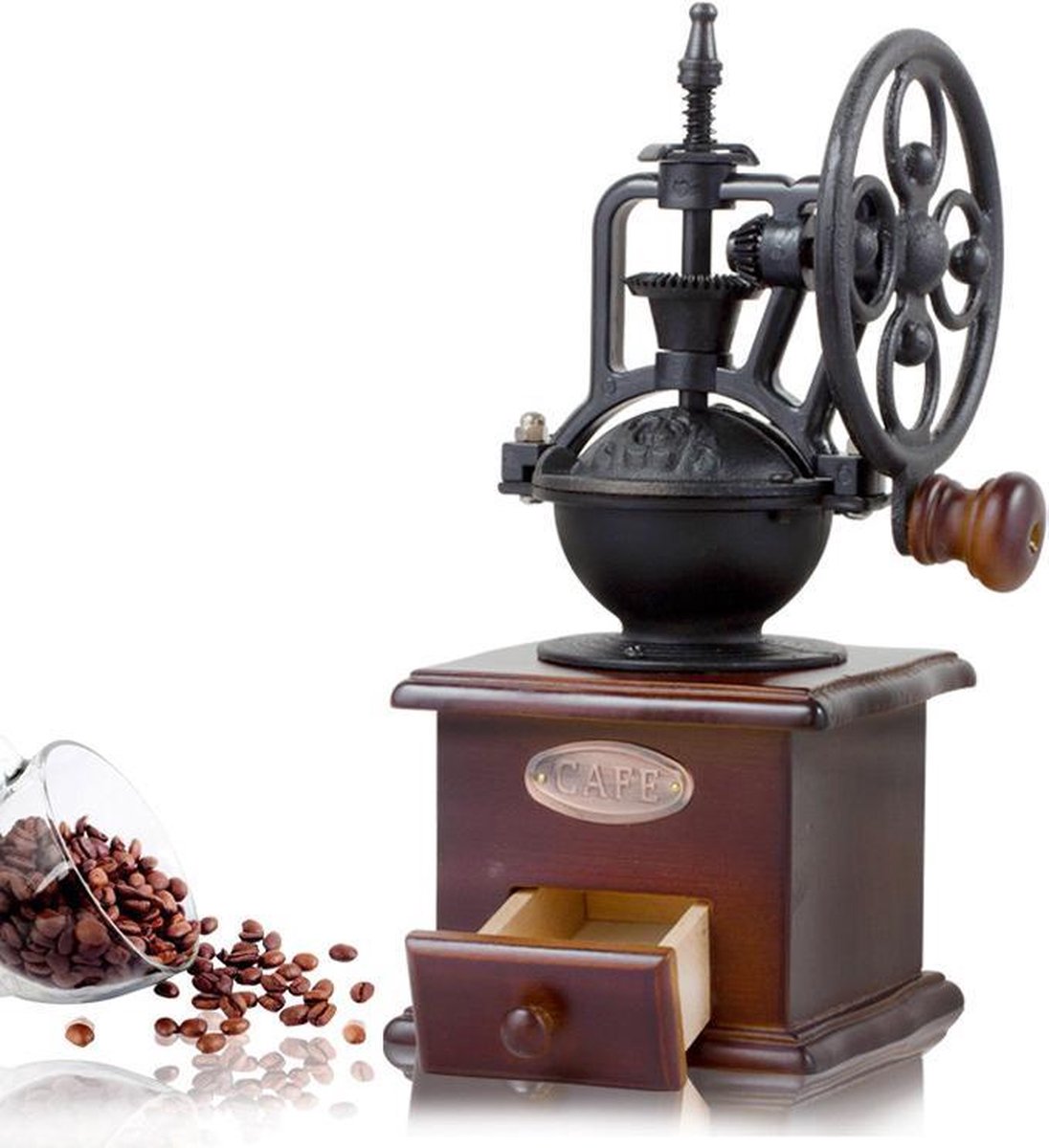 Vintage koffiemolen - hout & keramiek