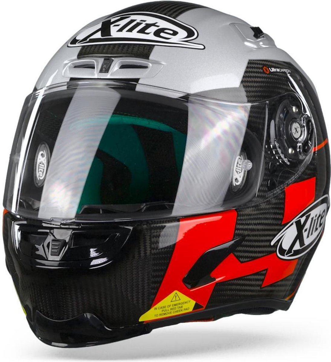 X-Lite X-803 Ultra carbon 51 Petrucci Test Carbon Black White Red  Integraalhelm - Motorhelm - Maat M