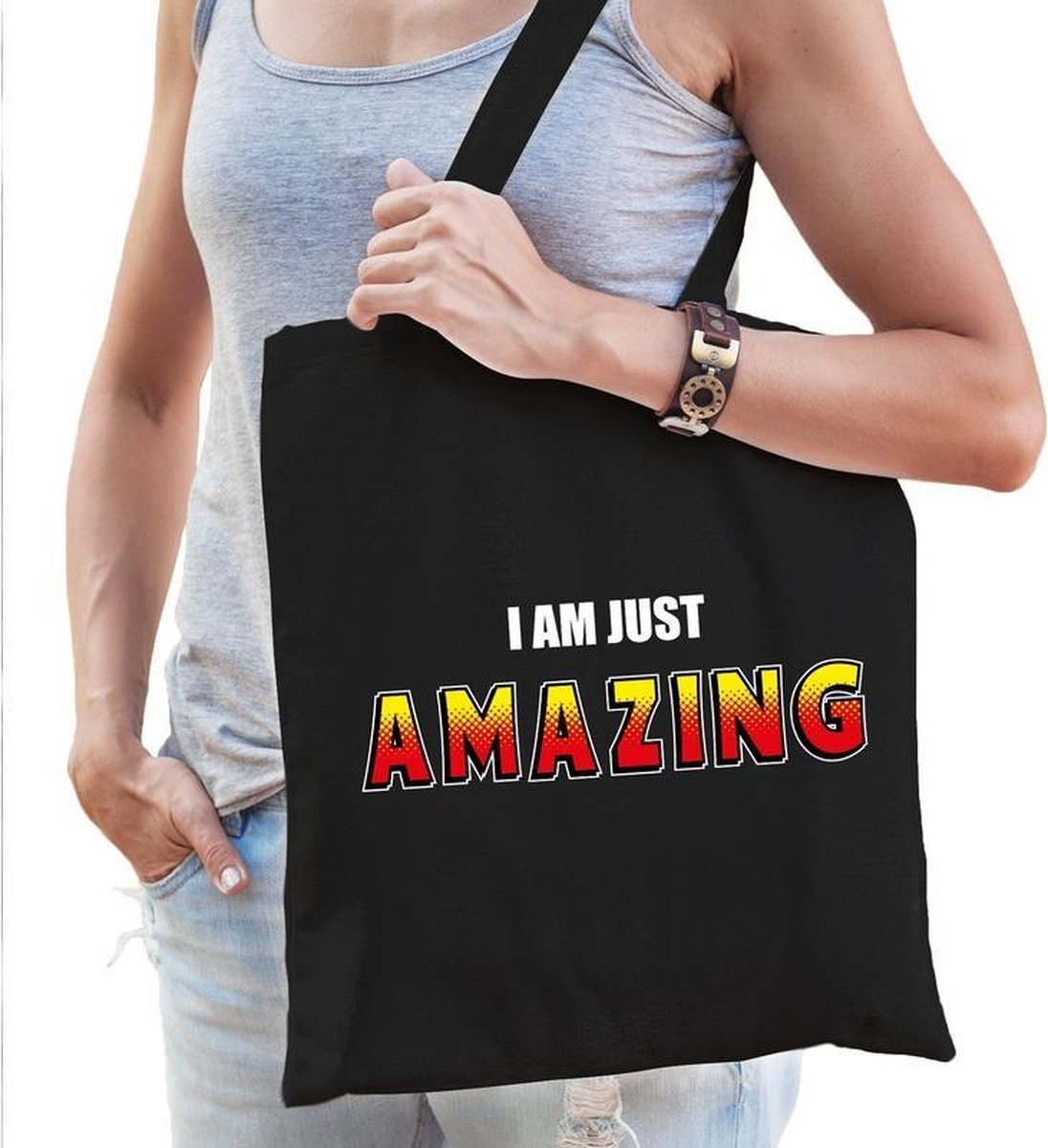 I am just amazing katoenen tas zwart - tasje / shopper voor dames