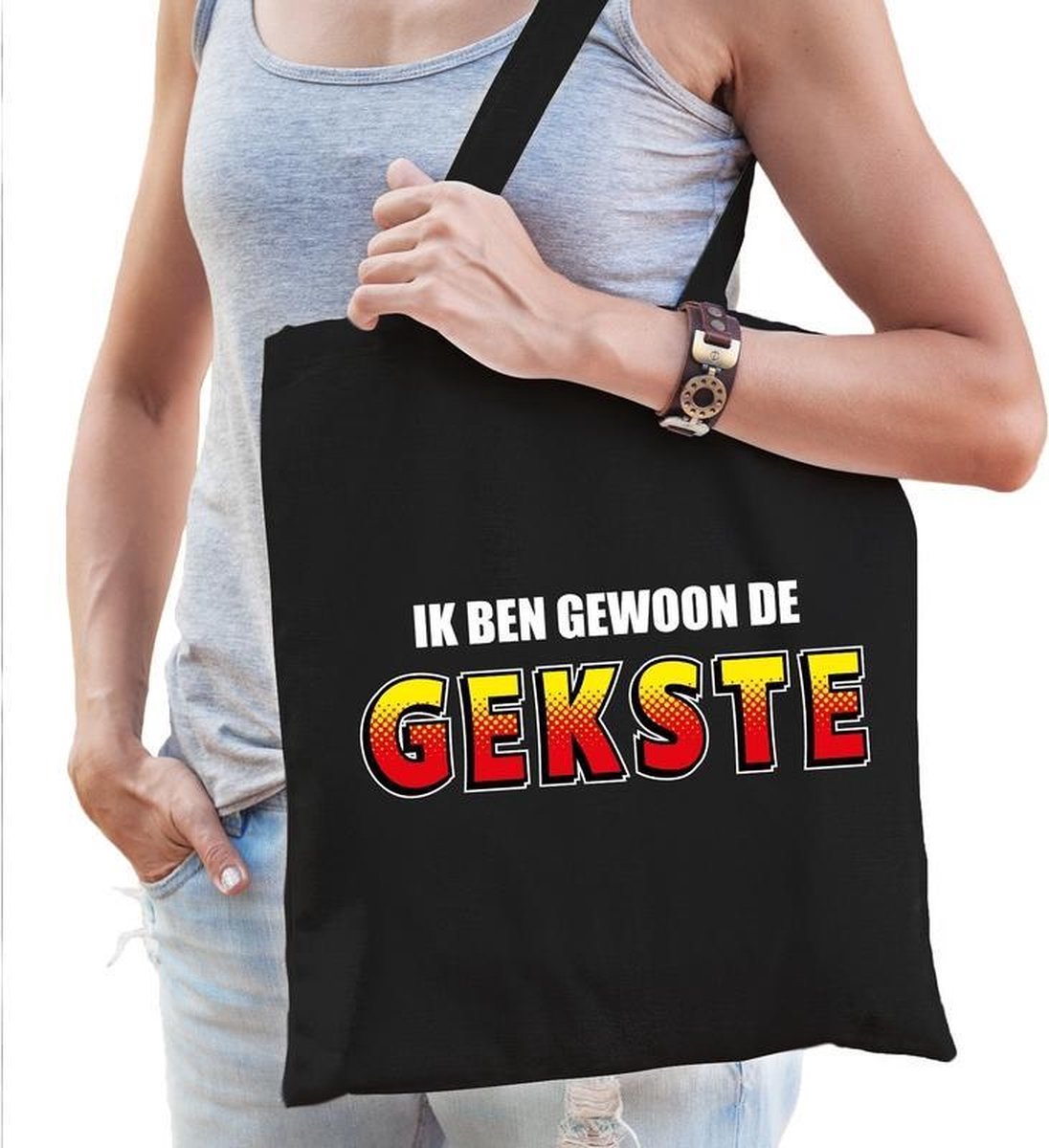 Ik ben gewoon de gekste katoenen tas zwart - tasje / shopper voor dames