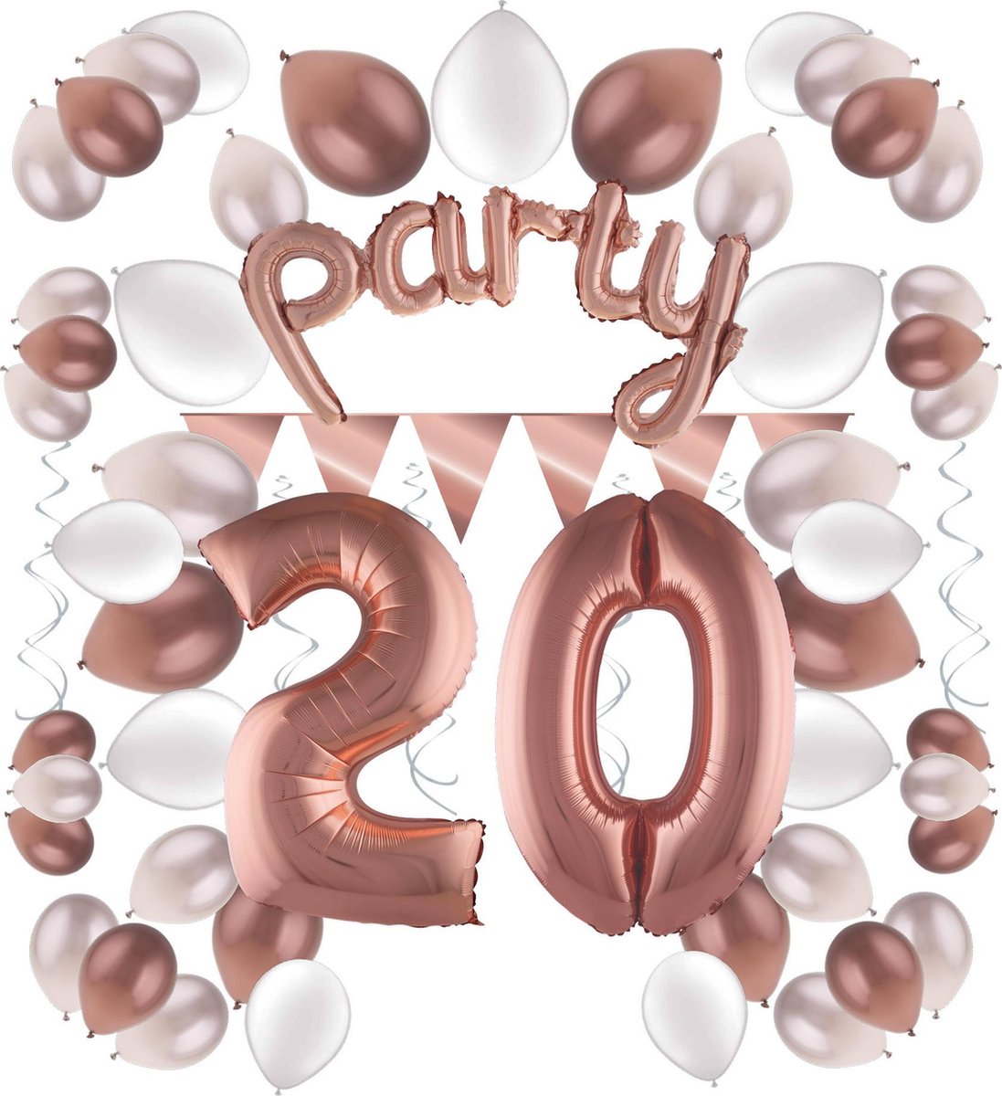 e-Carnavalskleding.nl Feestversiering pakket rosé 20 jaar | Versiering 20e verjaardag | 20 jaar feestversiering pakket rosé compleet | Leuk pakket rosé met feestartikelen voor de 20e verjaardag Large