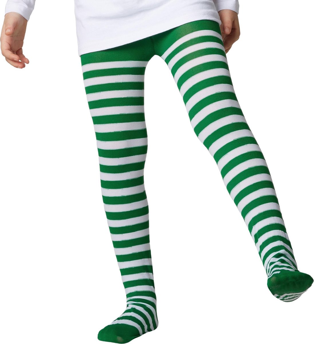 dressforfun - Gestreepte kousenbroek voor kinderen groen-wit 110/128  - verkleedkleding kostuum halloween verkleden feestkleding carnavalskleding carnaval feestkledij partykleding - 303439