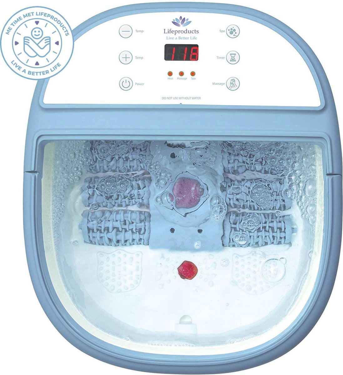 Lifeproducts Massage Voetenbad met Eeltverwijderaar - Instelbare Warmte tot 48°C - Bubbelstraal - Reinigend Infrarood licht - Automatische Voetmassage - Voetbad met Massage - 9 Liter