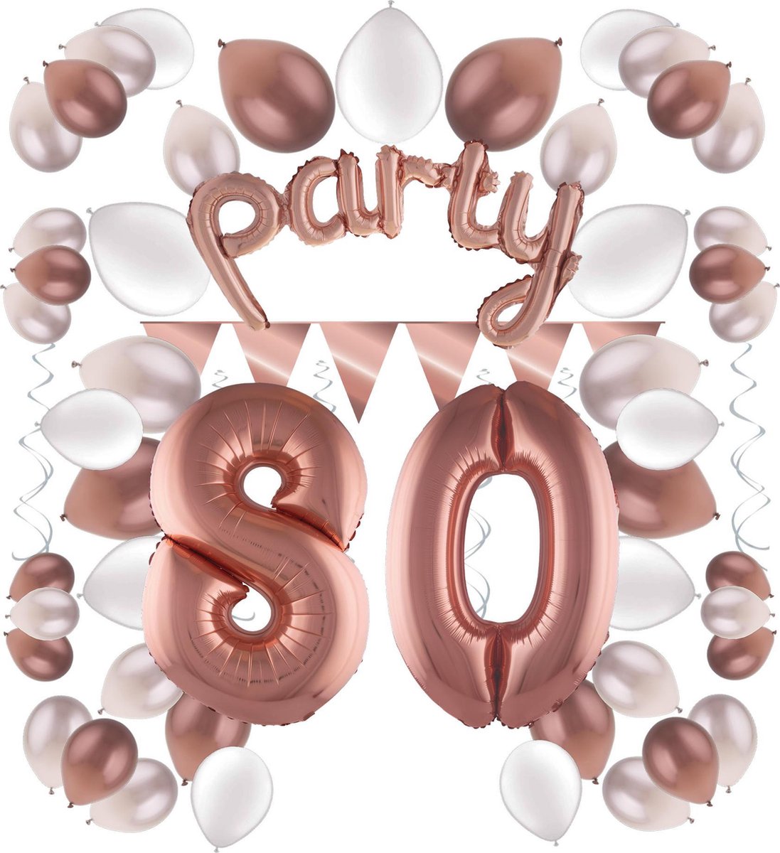 e-Carnavalskleding.nl Feestversiering pakket rosé 80 jaar | Versiering 80e verjaardag | 80 jaar feestversiering pakket rosé compleet | Leuk pakket rosé met feestartikelen voor de 80e verjaardag Large