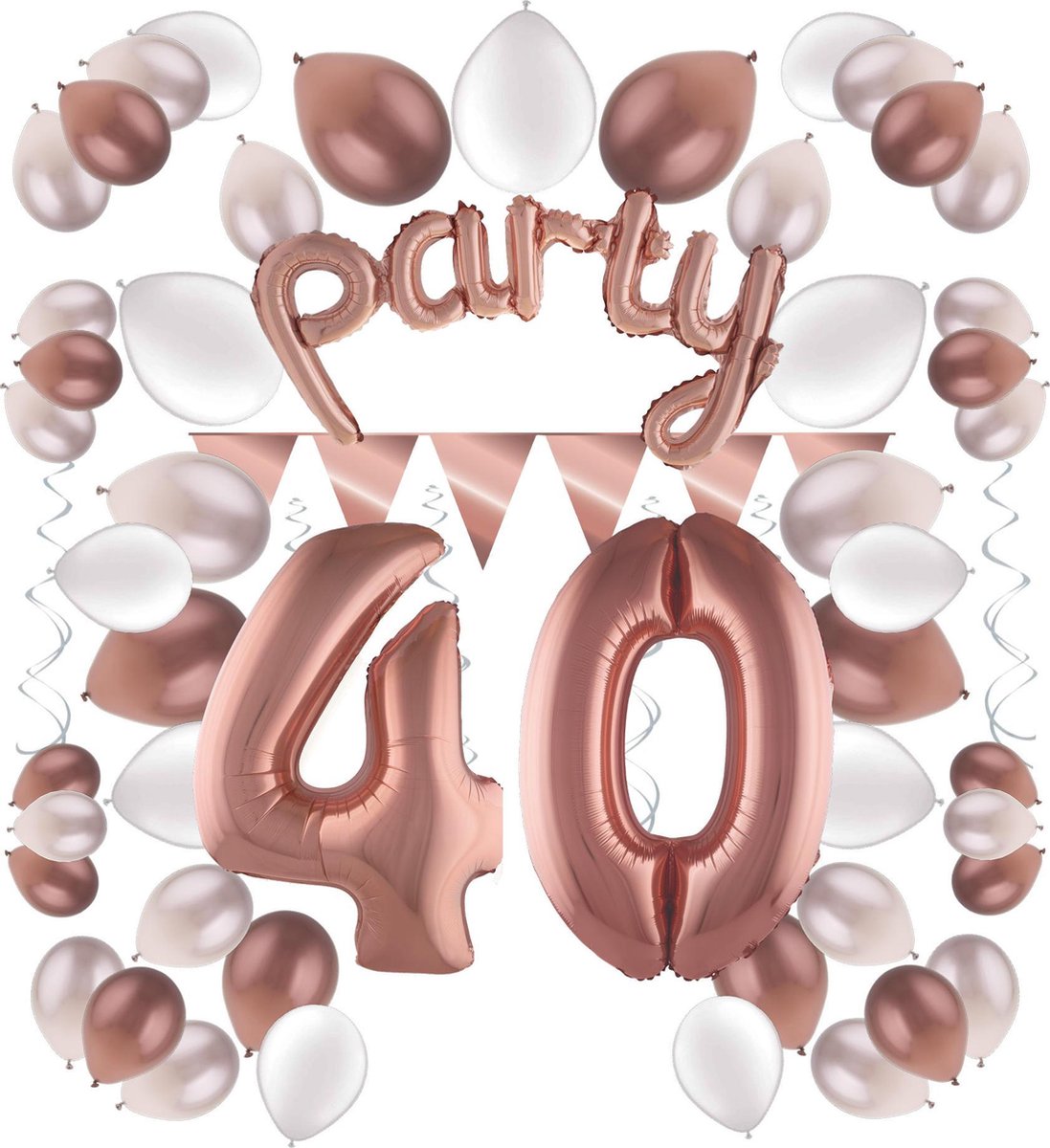 e-Carnavalskleding.nl Feestversiering pakket rosé 40 jaar | Versiering 40e verjaardag | 40 jaar feestversiering pakket rosé compleet | Leuk pakket rosé met feestartikelen voor de 40e verjaardag Large