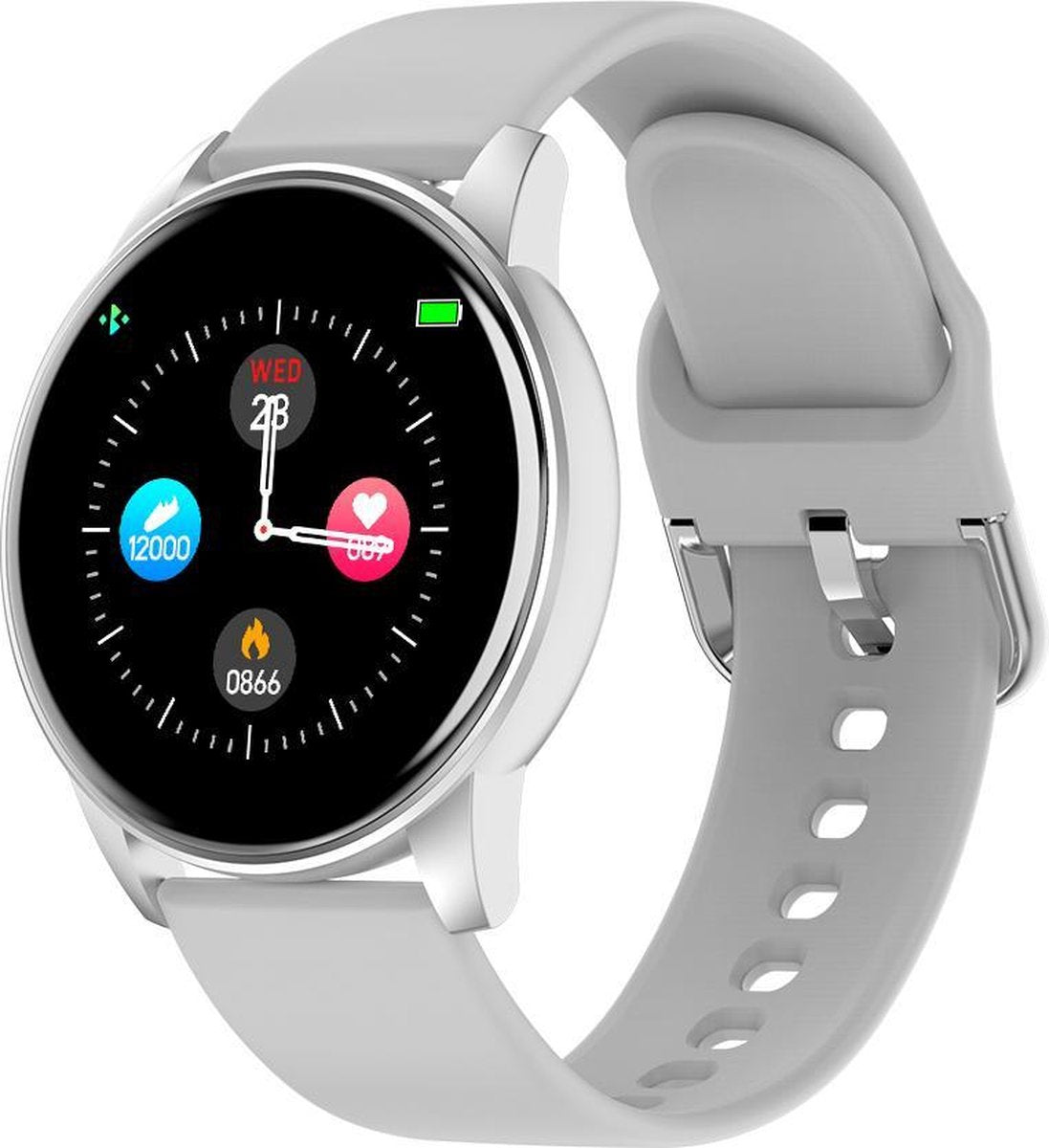 Stappenteller Wit - Smartwatch Wit - Rond Sporthorloge - Ronde Stappenteller - Stappenteller voor Heren - Smartwatch voor Dames - Meetapparatuur -  Hartslagmeter - Saturatiemeter - Wit Horloge