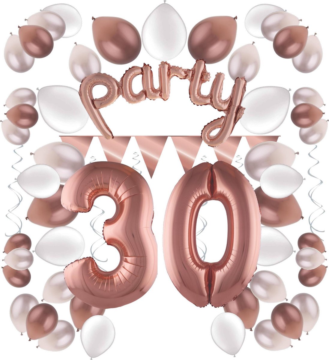 e-Carnavalskleding.nl Feestversiering pakket rosé 30 jaar | Versiering 30e verjaardag | 30 jaar feestversiering pakket rosé compleet | Leuk pakket rosé met feestartikelen voor de 30e verjaardag Large