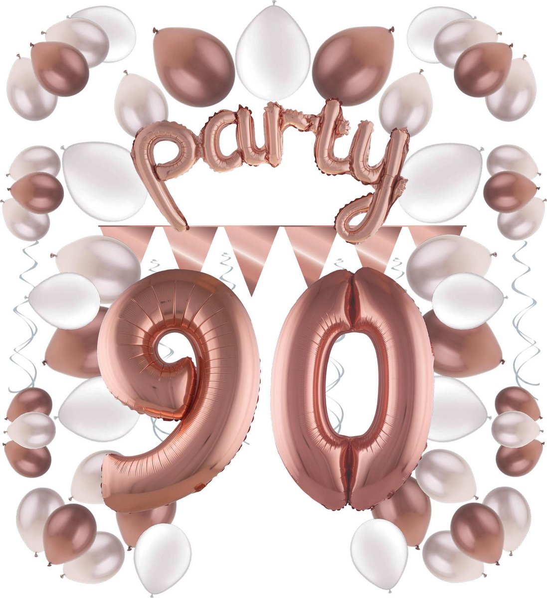 e-Carnavalskleding.nl Feestversiering pakket rosé 90 jaar | Versiering 90e verjaardag | 90 jaar feestversiering pakket rosé compleet | Leuk pakket rosé met feestartikelen voor de 90e verjaardag Large
