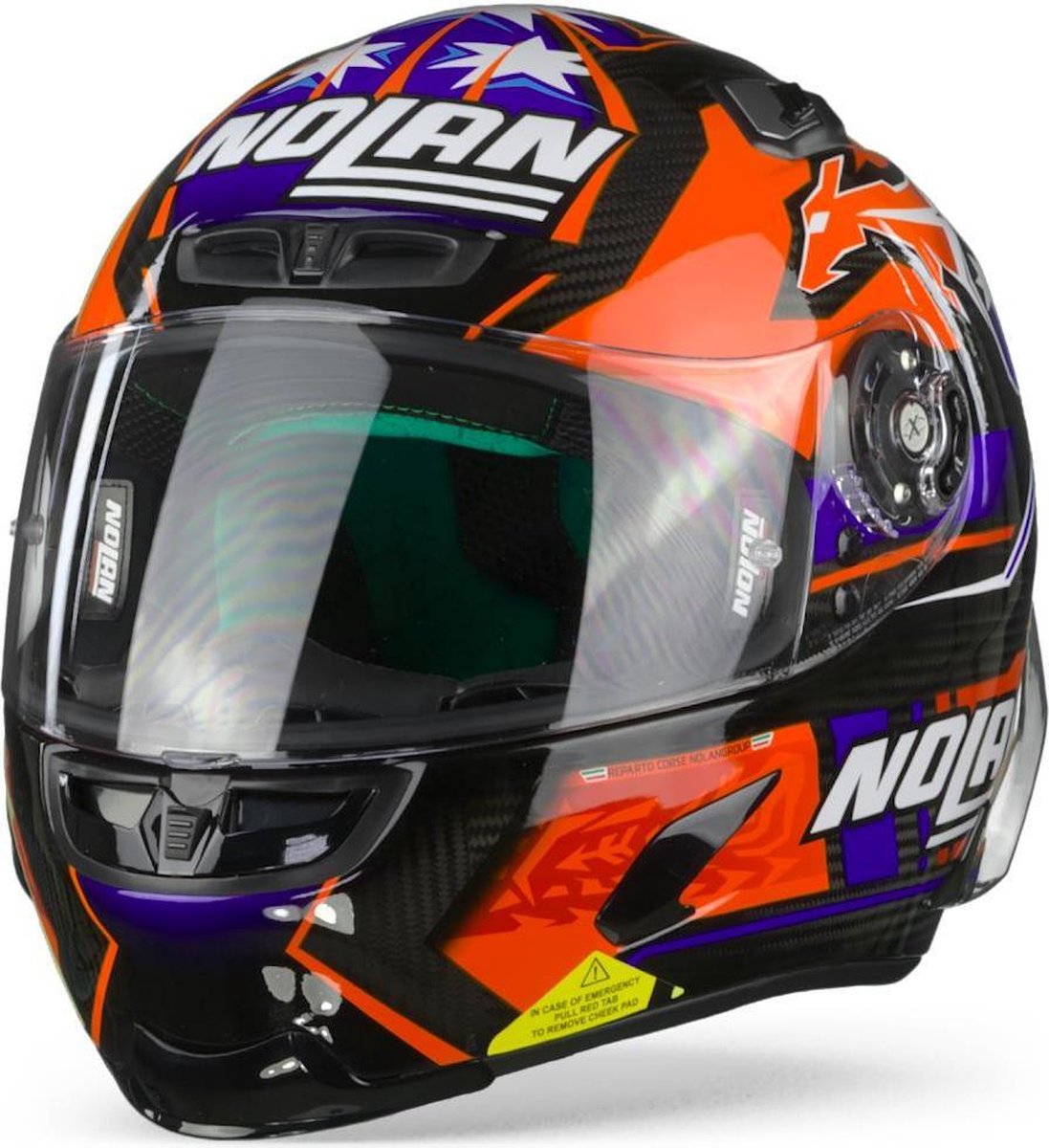 Nolan X-803 RS Ultra Carbon 24 Stoner Carbon Black Fluo Red Blue Integraalhelm - Motorhelm - Maat XL
