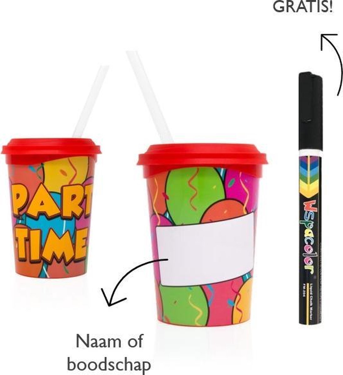 25 x Beschrijfbare party beker Party Time (350ml)