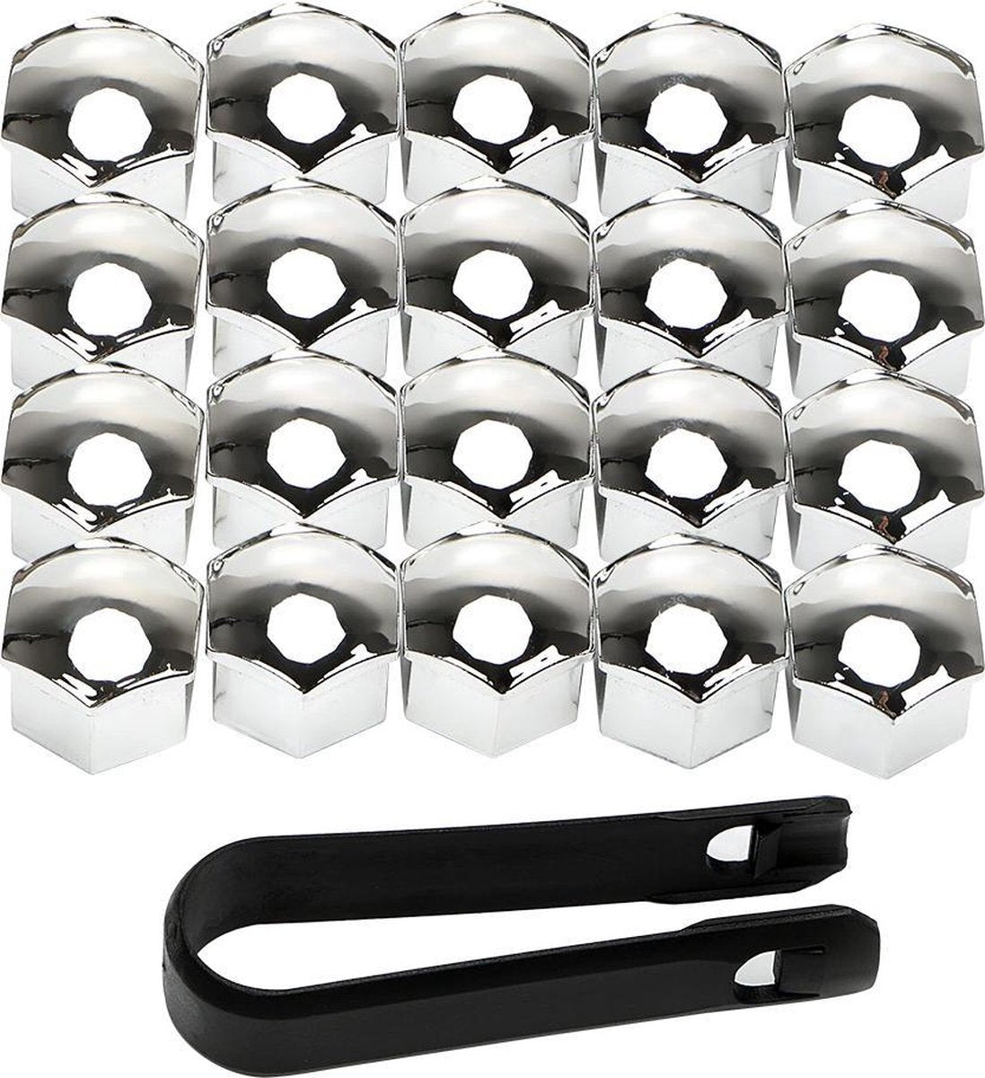 Wielmoerkapjes 17mm - Set van 20 stuks - Chroom - Moer Cover Auto