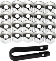 Wielmoerkapjes 17mm - Set van 20 stuks - Chroom - Moer Cover Auto