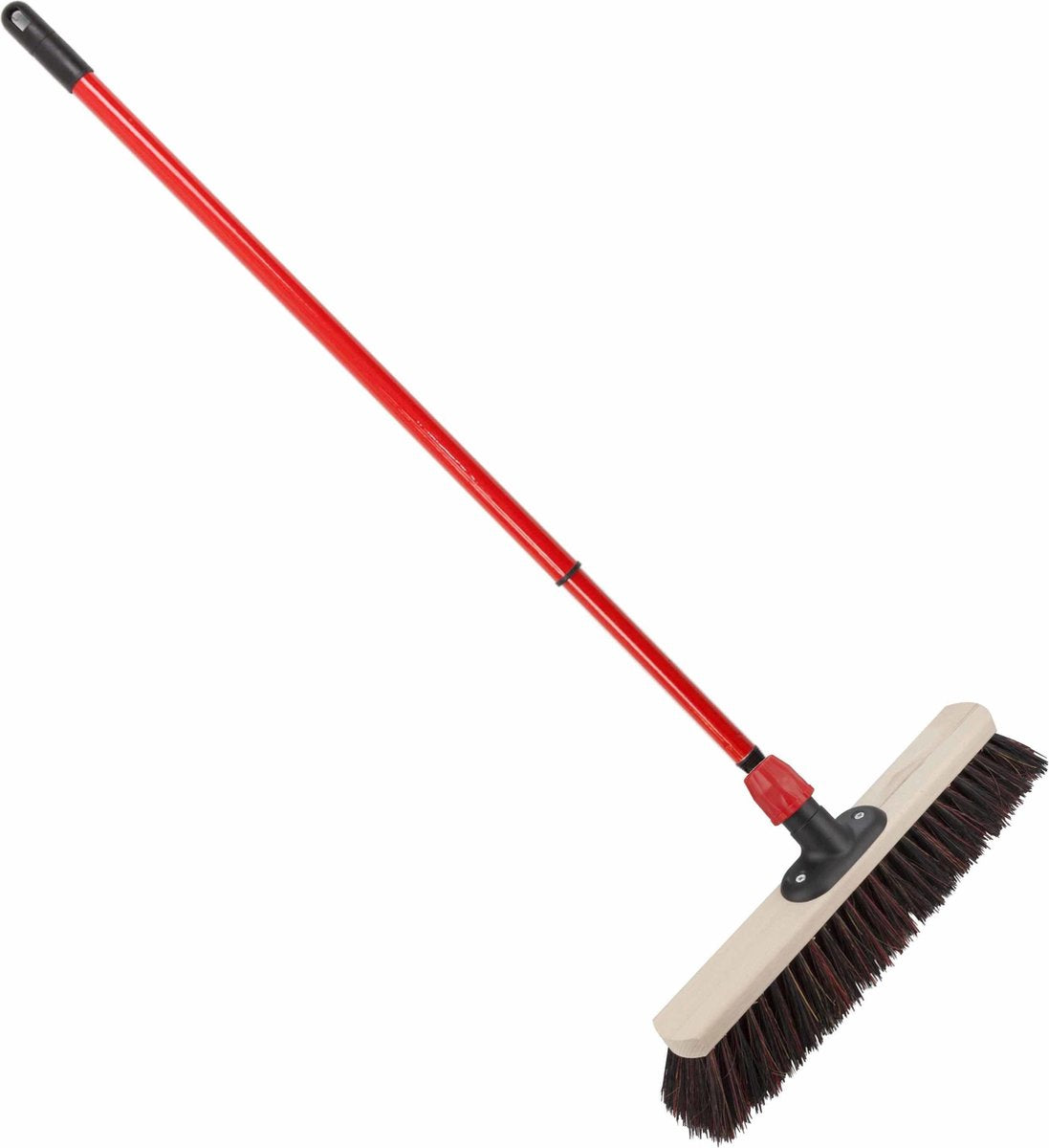 Houten straatbezem/buitenbezem Arenga 40 cm met metalen telescoopsteel rood 80 - 130 cm - Harde buitenbezems