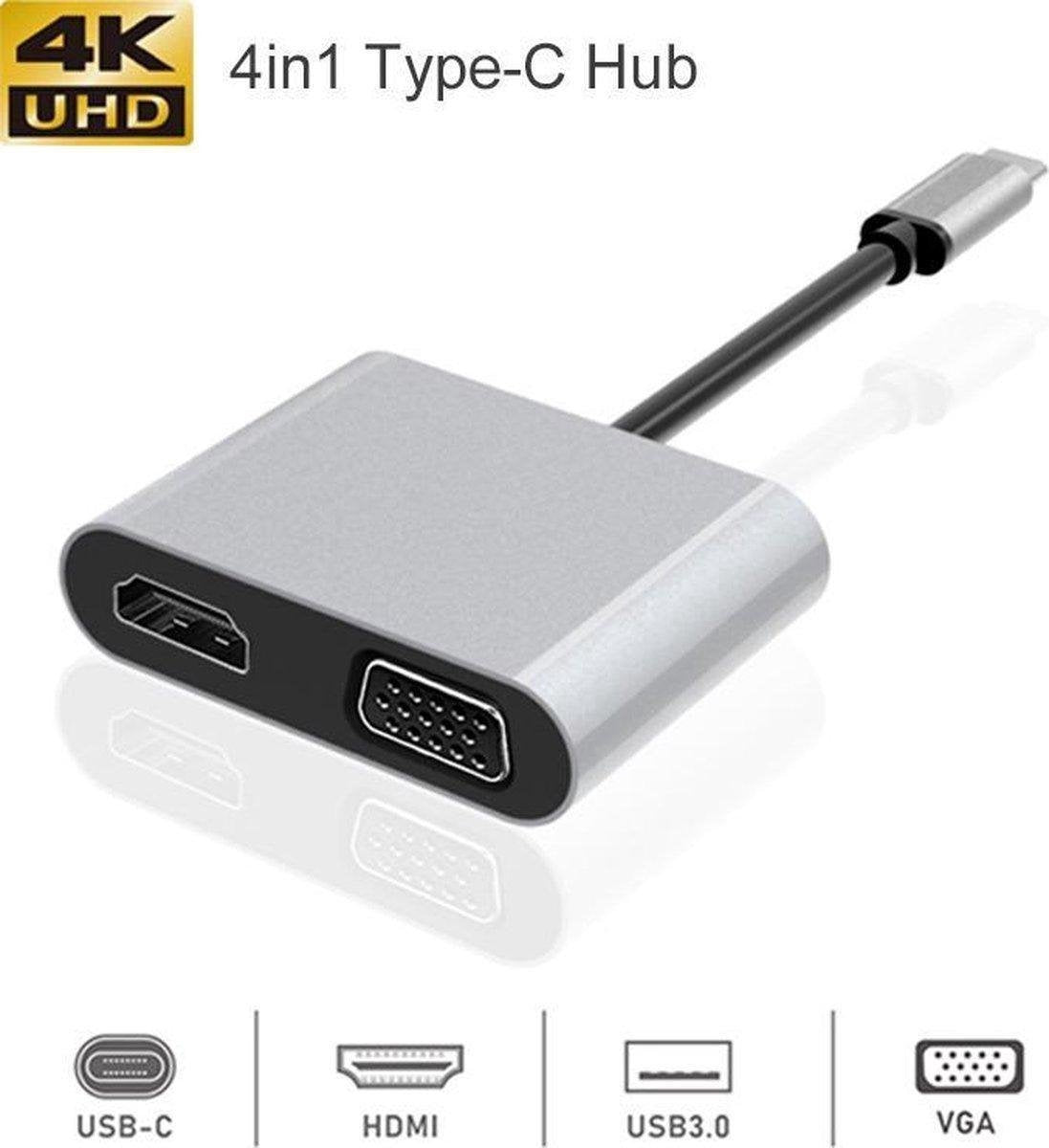 Sounix 4 in 1| 1xUSB 3.0| VGA |USB-C Hub Adapter | HDMI & VGA | HDMI - 4k@30Hz