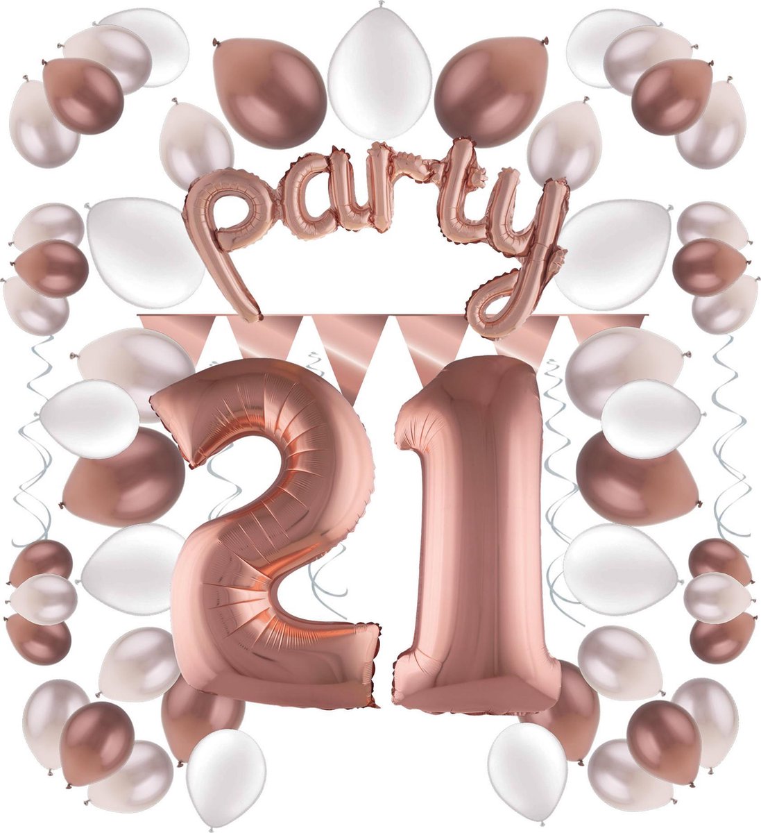 e-Carnavalskleding.nl Feestversiering pakket rosé 21 jaar | Versiering 21e verjaardag | 21 jaar feestversiering pakket rosé compleet | Leuk pakket rosé met feestartikelen voor de 21e verjaardag Large