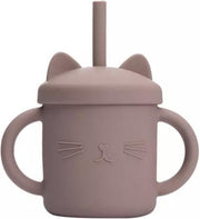 SIIDDS - siliconen drinkbeker cat - bruin - beker - drinkbeker met deksel en rietje - BPA-vrij - kat - dreumes - peuter - kleuter - tableware - etenstijd - brown