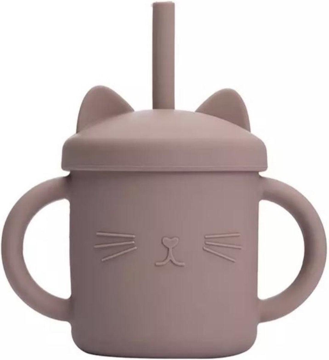 SIIDDS - siliconen drinkbeker cat - bruin - beker - drinkbeker met deksel en rietje - BPA-vrij - kat - dreumes - peuter - kleuter - tableware - etenstijd - brown